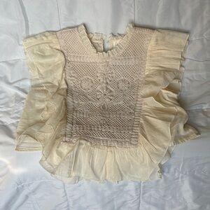 Joie Cream Embroidered Top with Cute Ruffle Trim